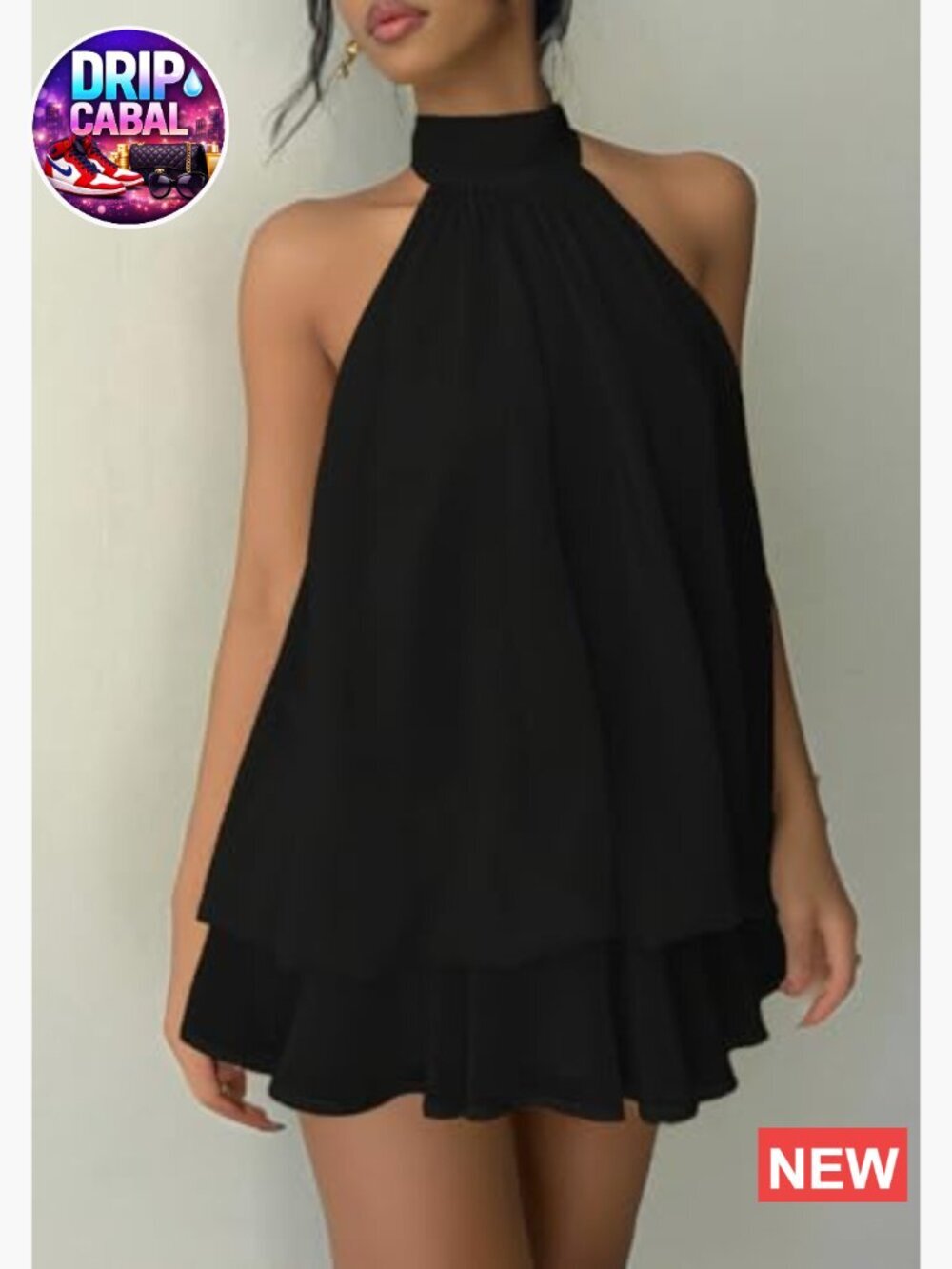 Chiffon Halter Mini Dress Backless Ruffle Cocktail Wedding Guest - Picture 2 of 5